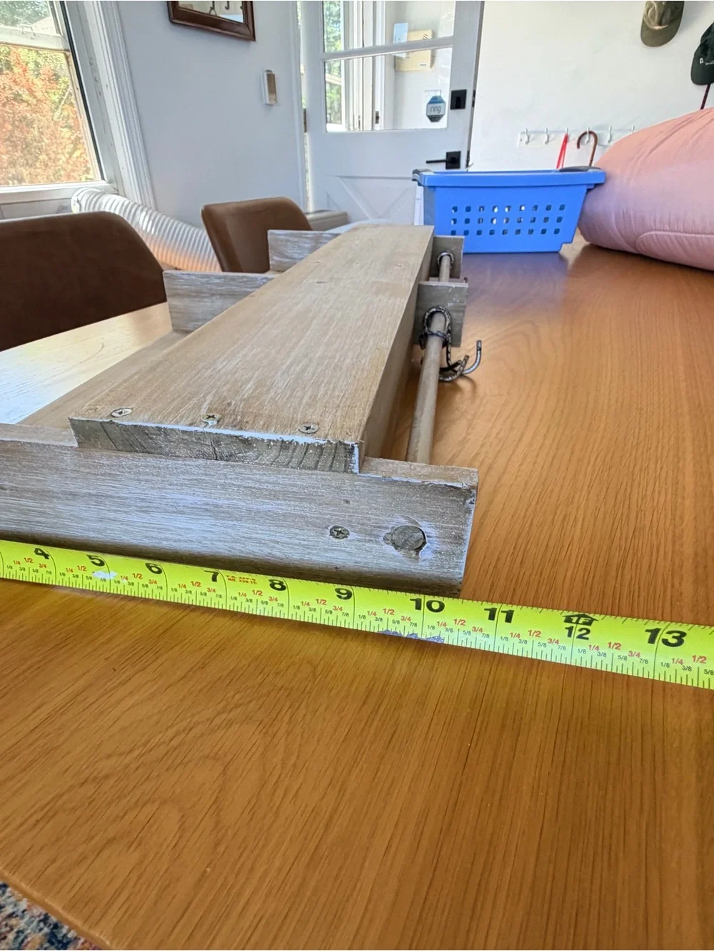 wooden book rack with hooks